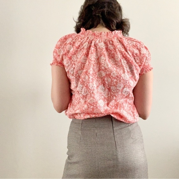 Y2K Cottage Core Boho Blouse Paisley Cotton Smocked Button Crop Top Peasant - Picture 2 of 13